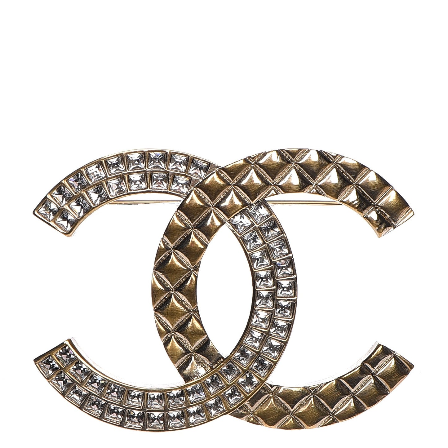 Baguette Crystal Quilted CC Brooch Gold