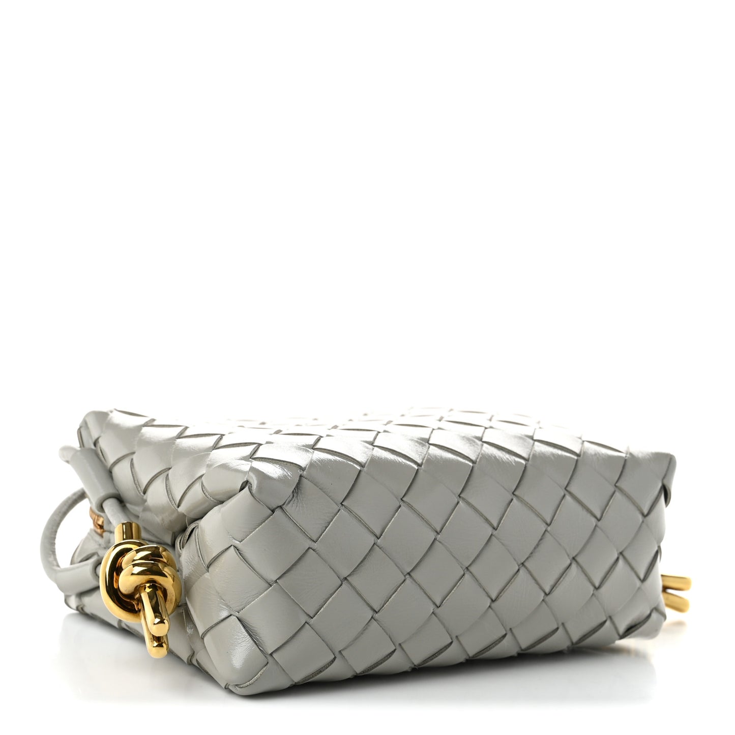 Polished Nappa Intrecciato Metallic Knot Mini Loop Camera Bag Sterling