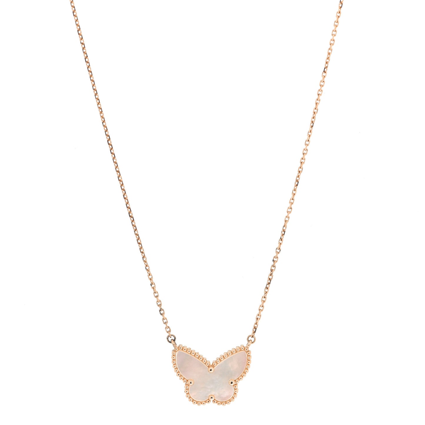 18K Yellow Gold Mother of Pearl Lucky Alhambra Butterfly Pendant Necklace