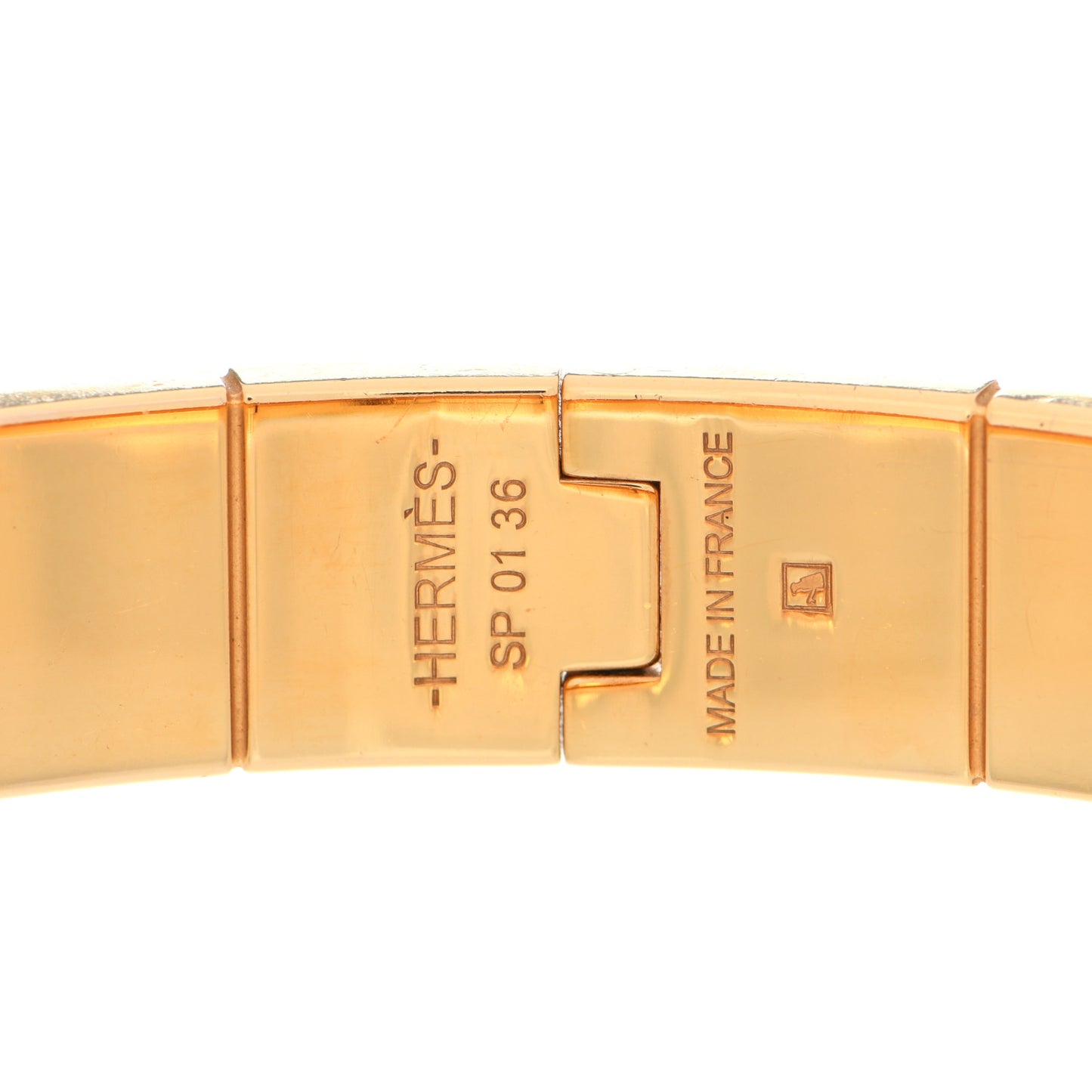 Enamel Printed Narrow Bolduc Au Carre Hinged Bracelet