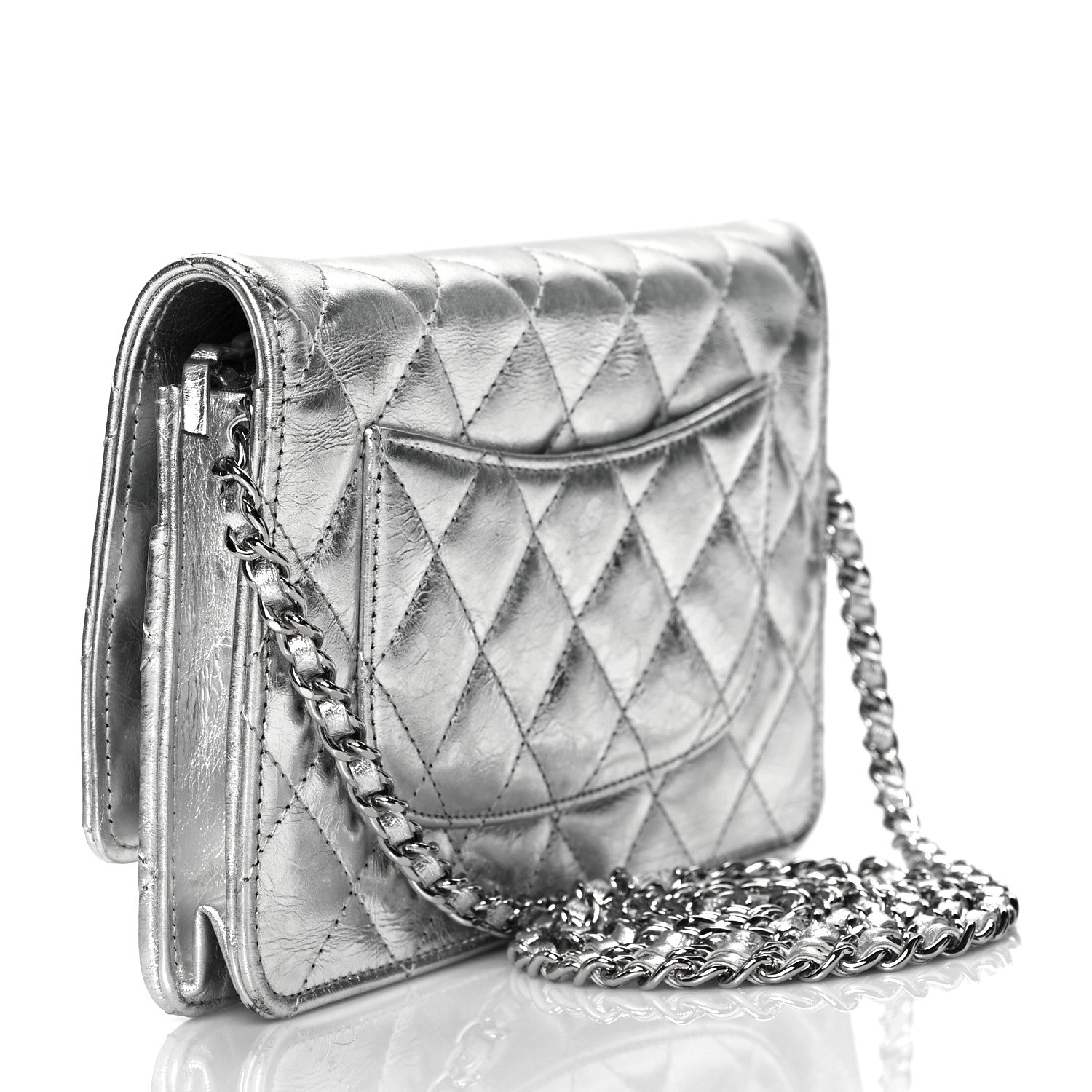 Chanel Metallic Aged Calfskin Quilted Reissue Wallet On Chain WOC Silver 2 of 10