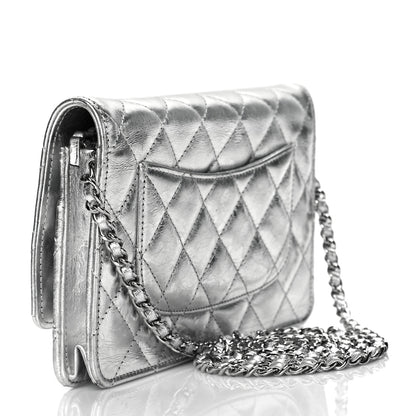 Chanel Metallic Aged Calfskin Quilted Reissue Wallet On Chain WOC Silver 2 of 10