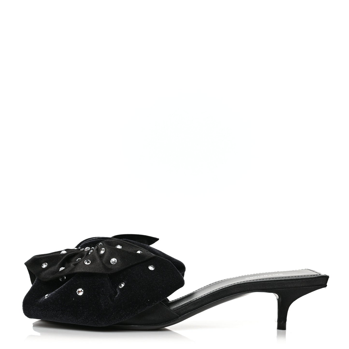 Velvet Crystal Square Knife Bow Mule Sandals 35 Black