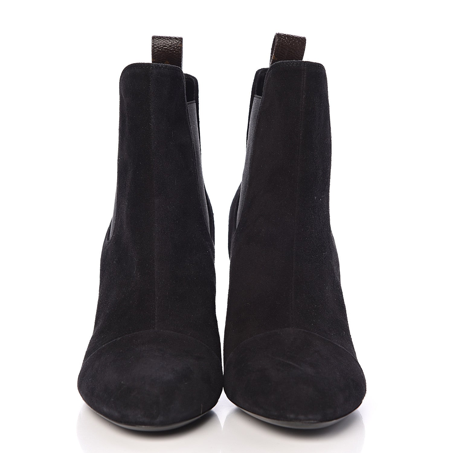 Louis Vuitton Suede Monogram Uniformes Cap Toe Chelsea 75mm Ankle Boots 38.5 Black 2 of 13