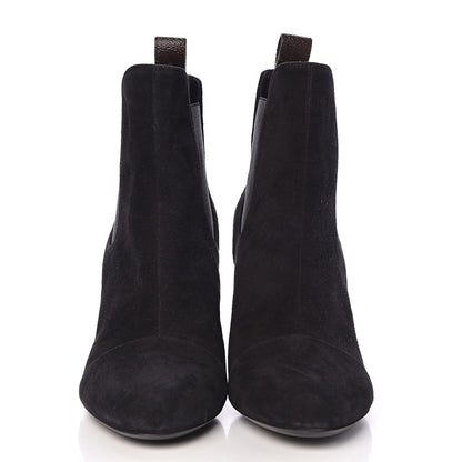 Louis Vuitton Suede Monogram Uniformes Cap Toe Chelsea 75mm Ankle Boots 38.5 Black 2 of 13