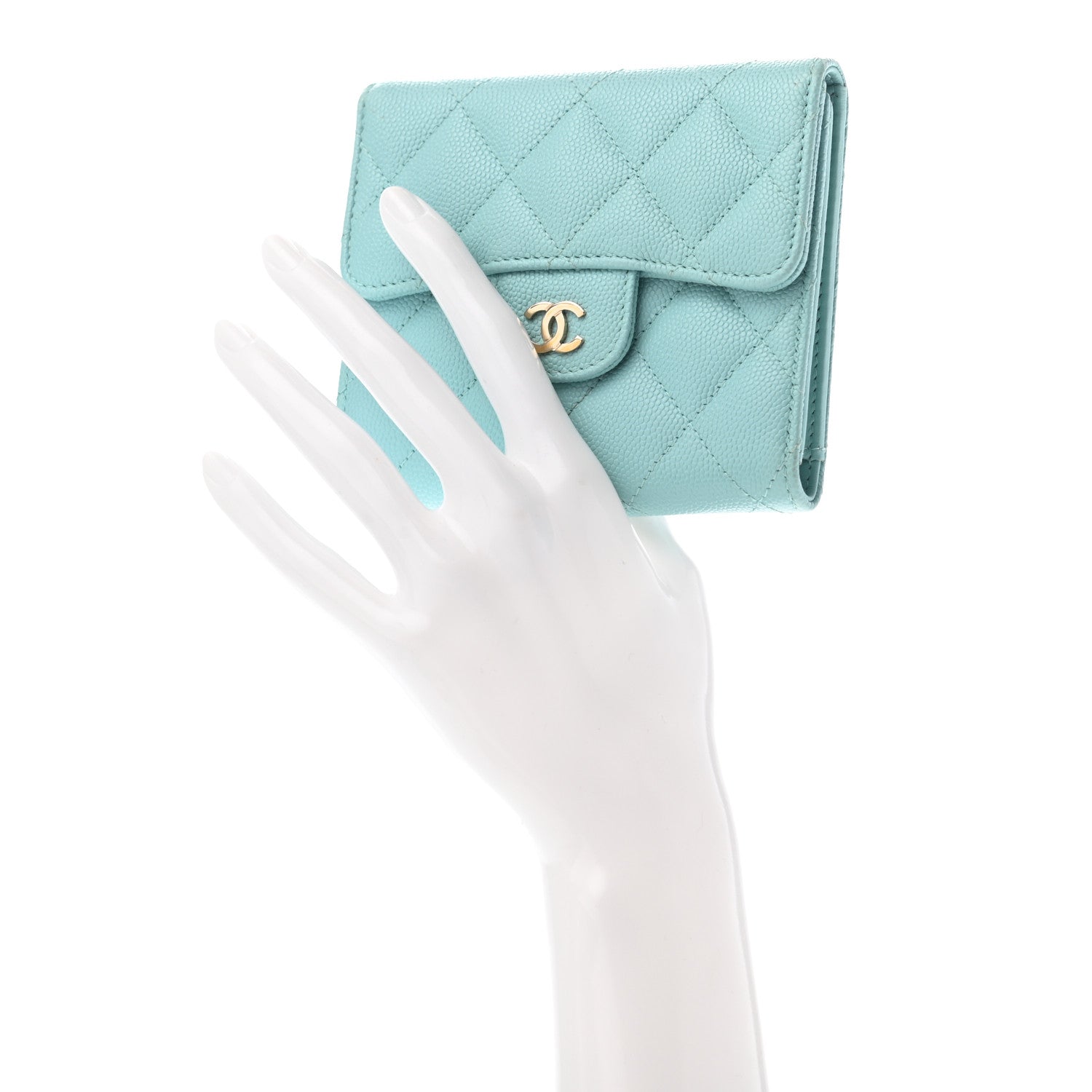 Chanel Caviar Quilted Compact Flap Wallet Light Blue 2 of 11