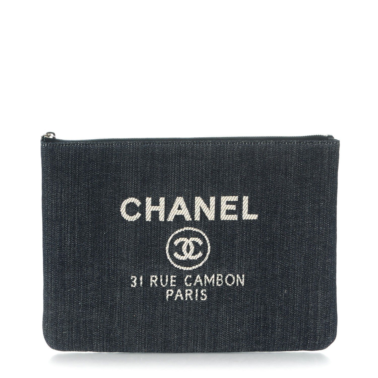 Chanel Denim Large Deauville Pouch Dark Blue 1 of 7