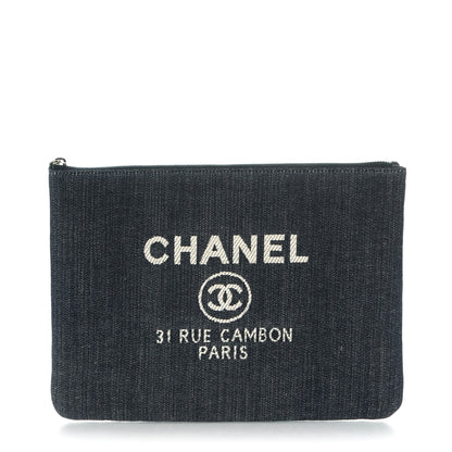 Chanel Denim Large Deauville Pouch Dark Blue 1 of 7