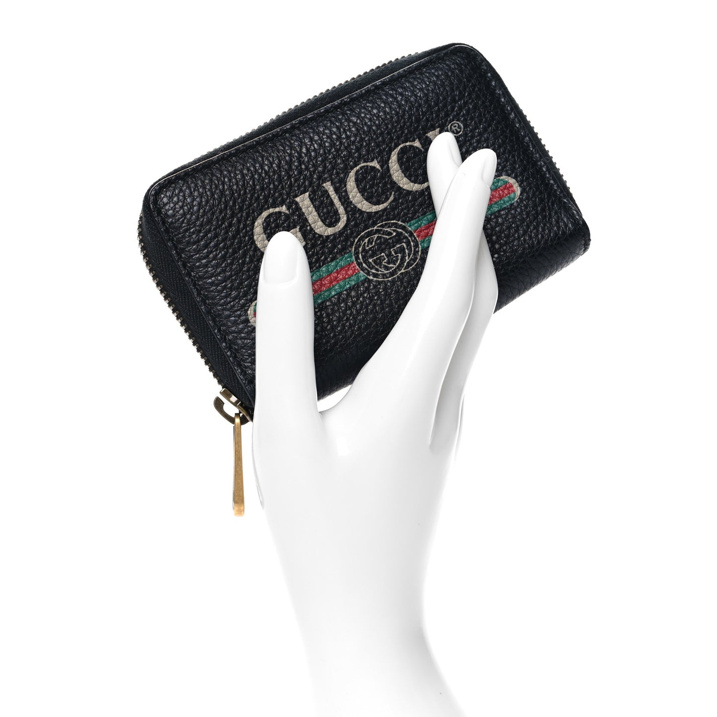 Calfskin Logo Zip Around Card Case Black