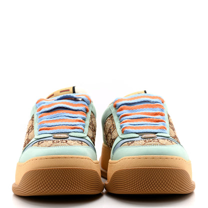 Gucci New Canvas GG Monogram Women's Screener 50mm Sneakers 37.5 Beige Blue Orange 2 of 10