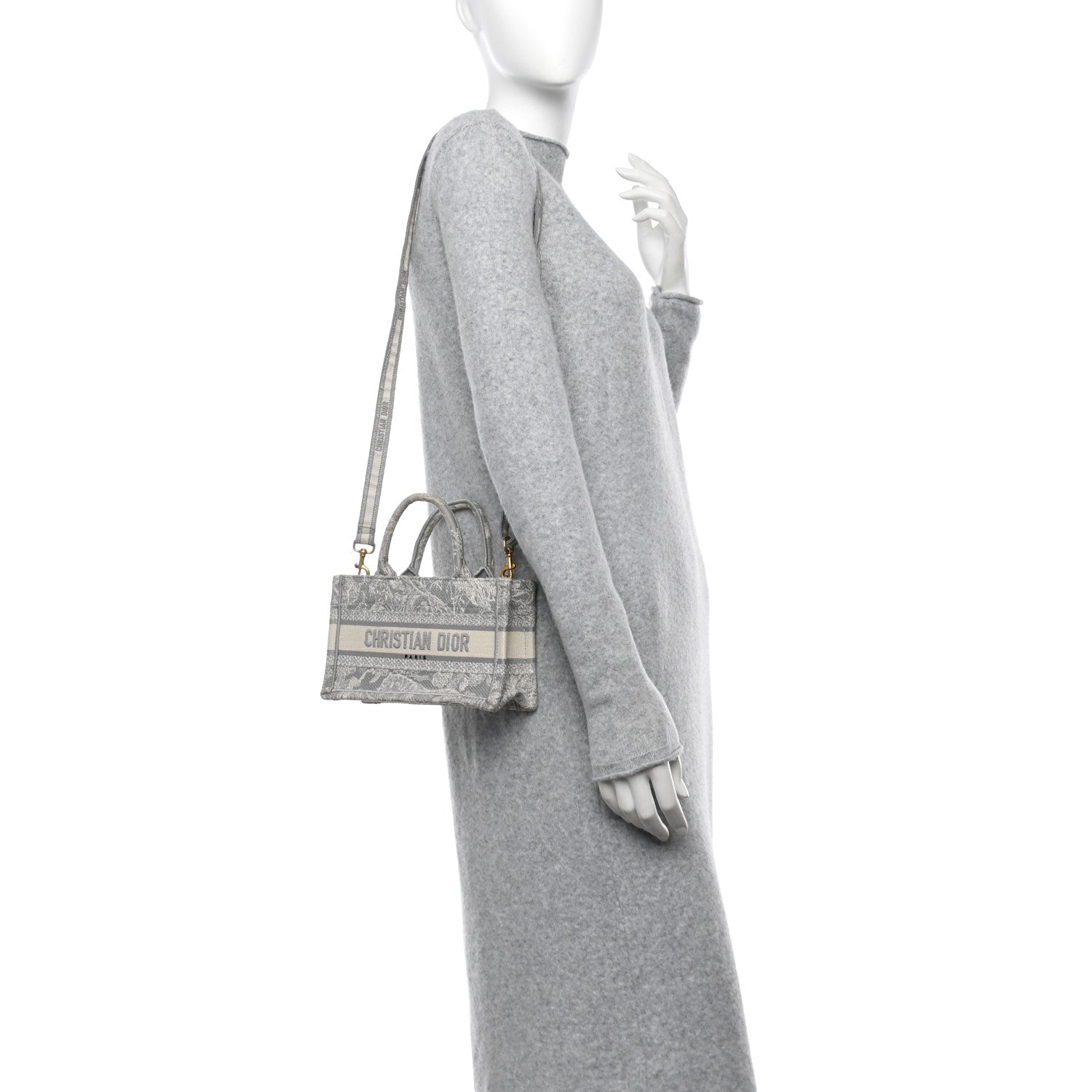 Christian Dior Canvas Embroidered Toile De Jouy Reverse Mini Book Tote With Strap Grey 2 of 12