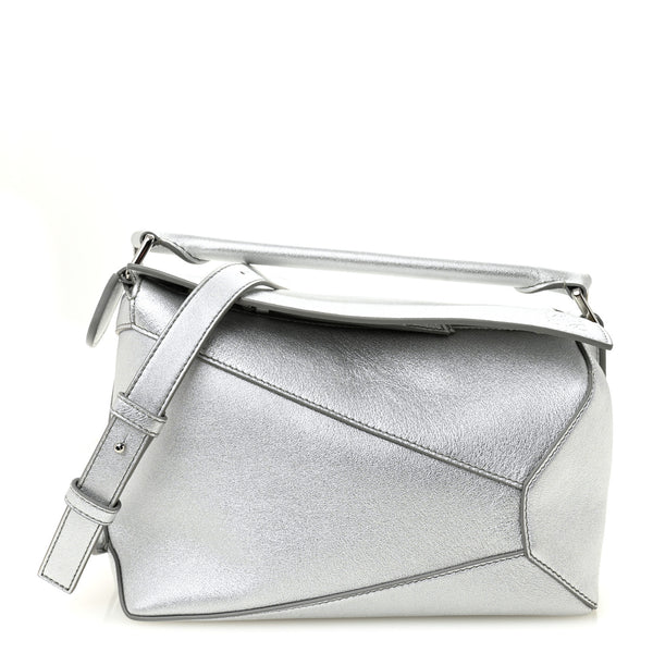 Loewe Laminated Lambskin Small Puzzle Edge Bag Silver 1841078