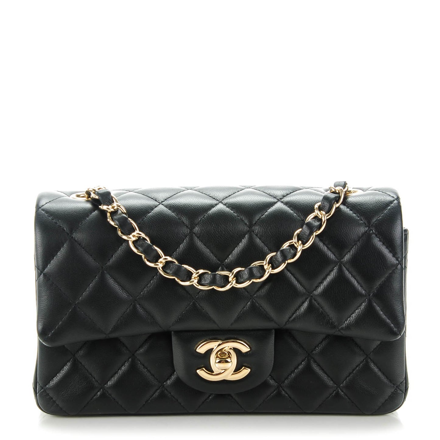 Lambskin Quilted Mini Rectangular Flap Black