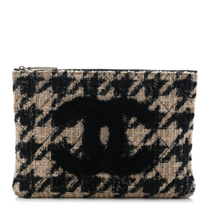 Chanel Tweed Shearling Quilted Chanel Cosmetic Pouch Beige Black 1 of 10