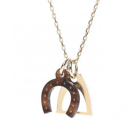 Hermes Permabrass Buffalo Horn Amulette Equestre PM Pendant Necklace Gold 4 of 6