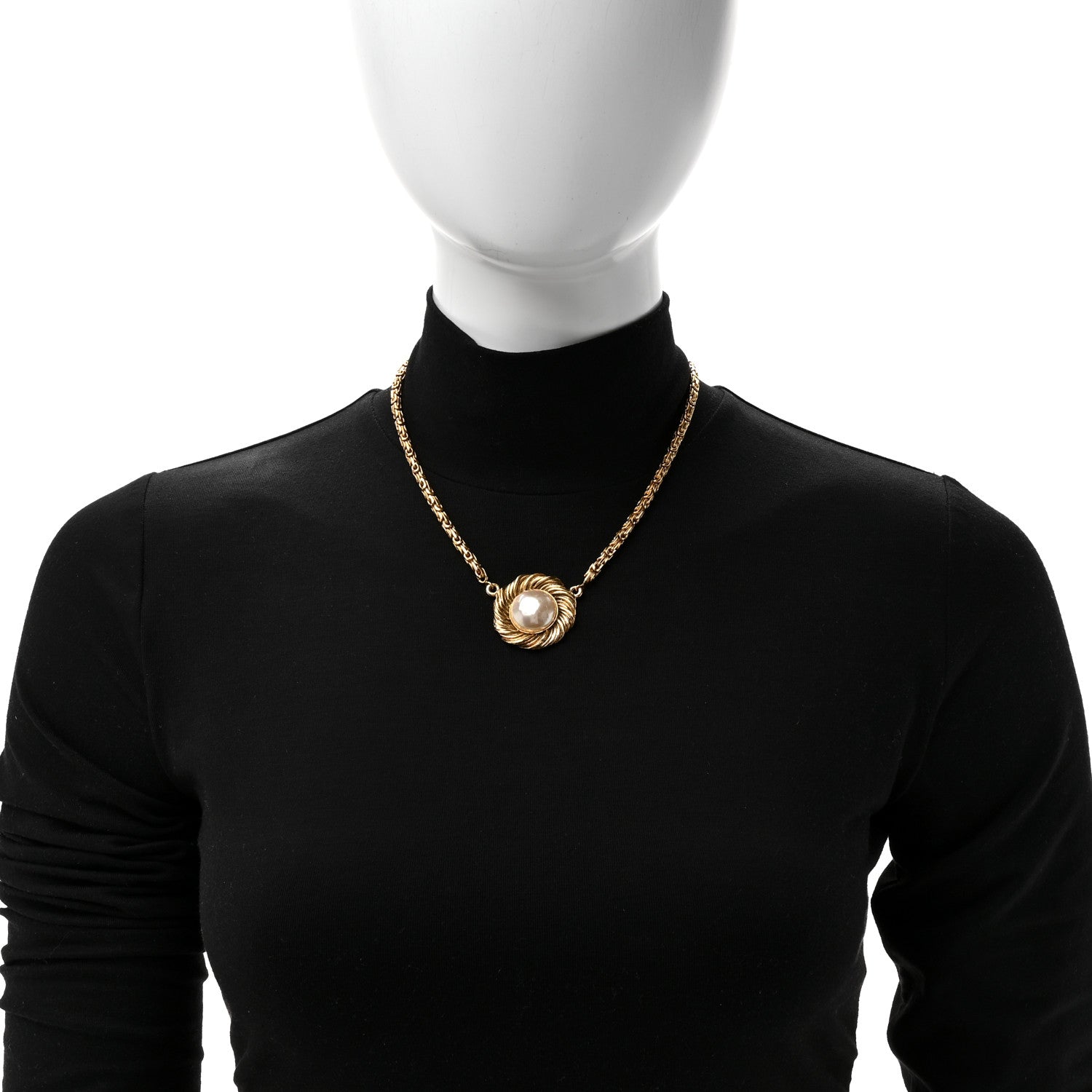 Chanel Metal Pearl Flower Necklace Gold 2 of 5