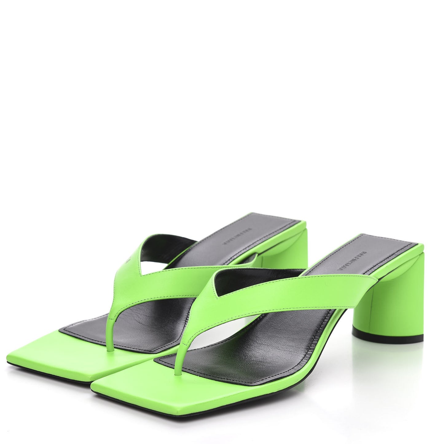 Shiny Sheepskin Double Square Flat 60mm Sandals 39.5 Fluo Green Black