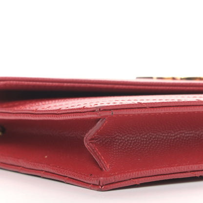 Saint Laurent Grain De Poudre Matelasse Chevron Monogram Envelope Chain Wallet New Red 8 of 10