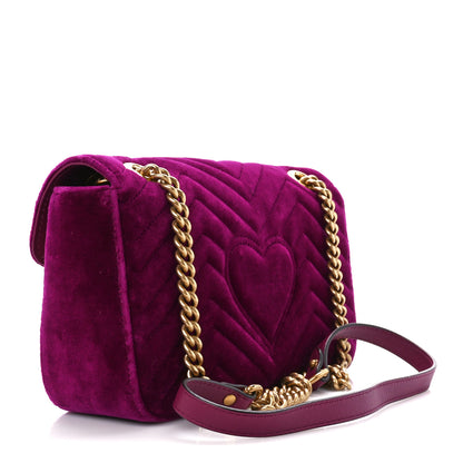 Gucci Velvet Matelasse Embroidered Small GG Marmont Shoulder Bag Fuchsia Violet Cyclamen 3 of 13