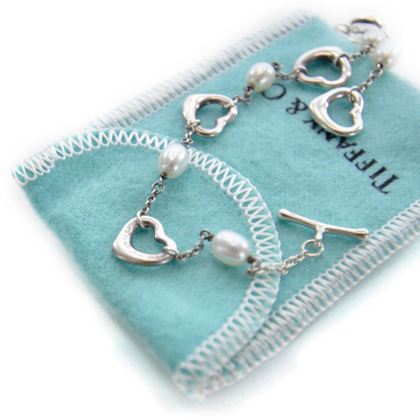 Sterling Silver Pearl Elsa Peretti Open Heart Link Bracelet