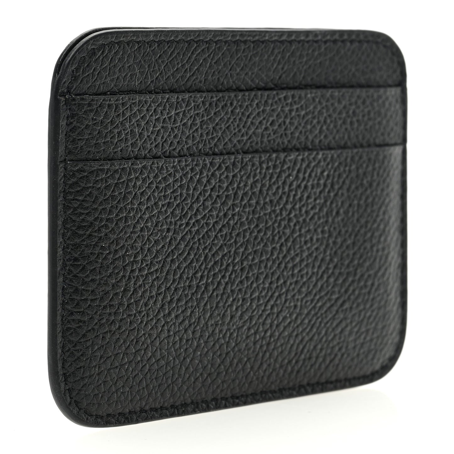 Grained Calfskin Logo Cash Rounded Card Holder Black White