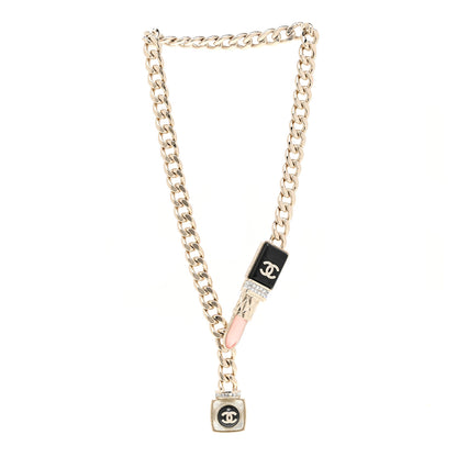 Chanel Metal Strass Pearl Lipstick Necklace Pink Gold 3 of 6