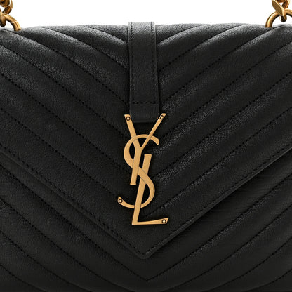 Saint Laurent Sheepskin Matelasse Chevron Monogram Medium College Bag Black 9 of 11