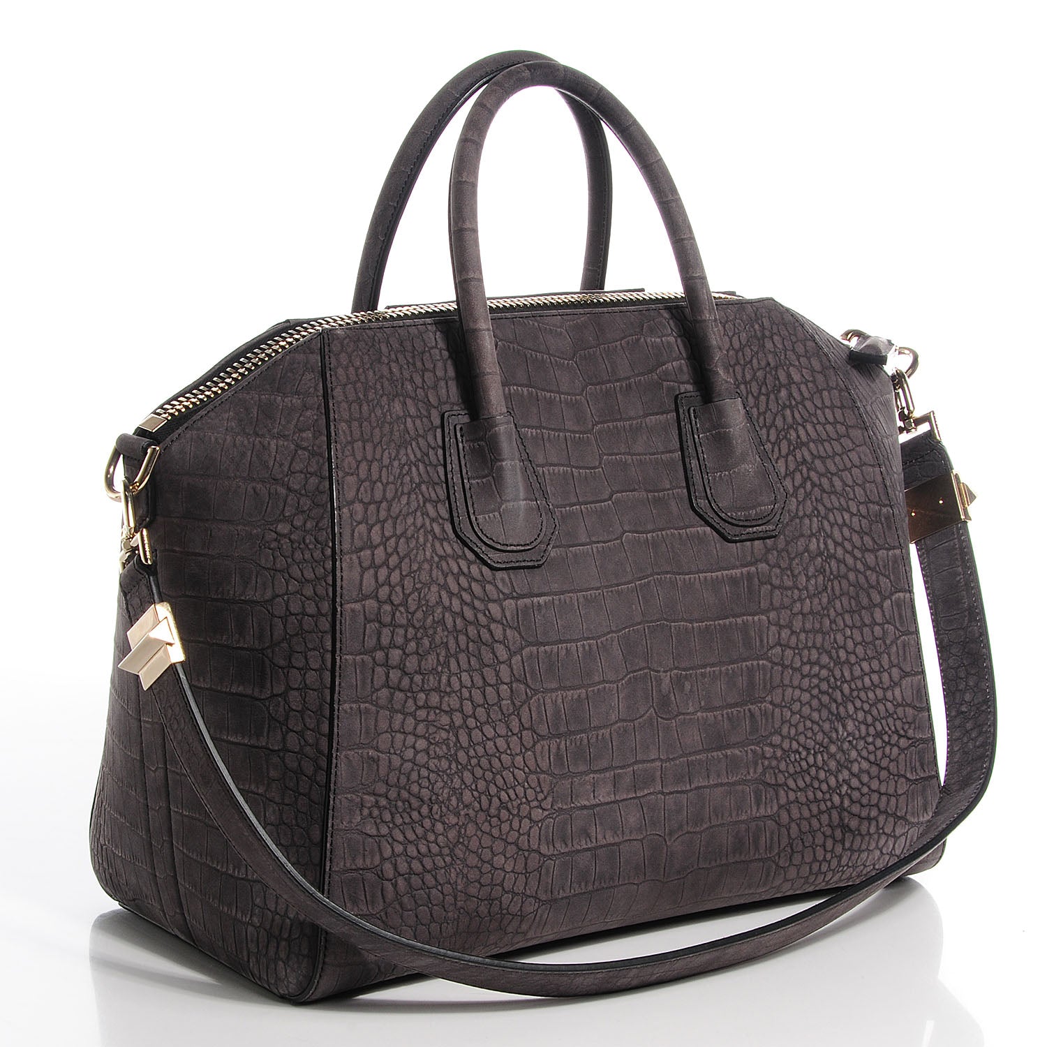 Givenchy Nubuck Crocodile Embossed Medium Antigona Dark Grey 4 of 10