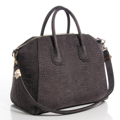 Givenchy Nubuck Crocodile Embossed Medium Antigona Dark Grey 4 of 10