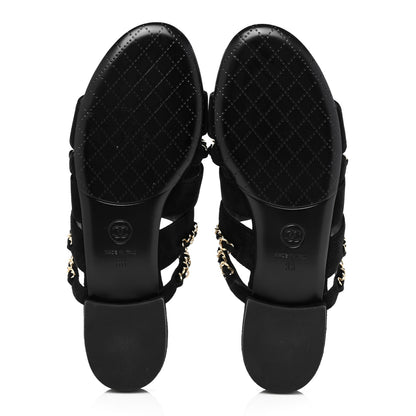 Chanel Suede Chain Mule Sandals 36 Black 4 of 7