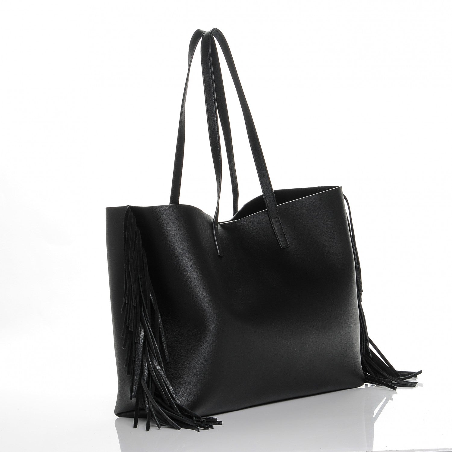 Saint Laurent Calfskin Large Fringe Shopping Tote Black 3 of 7