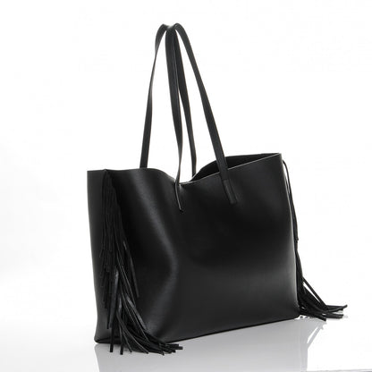 Saint Laurent Calfskin Large Fringe Shopping Tote Black 3 of 7