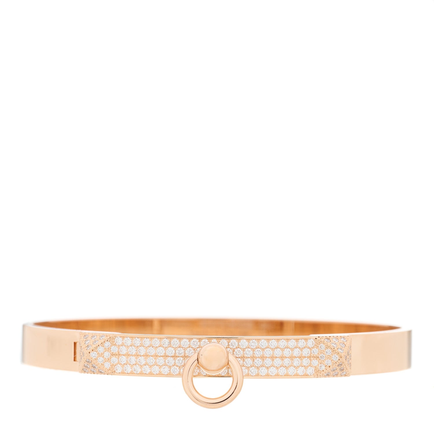 Hermes 18K Rose Gold Diamond PM Collier De Chien Pave Bracelet SH 1 of 4