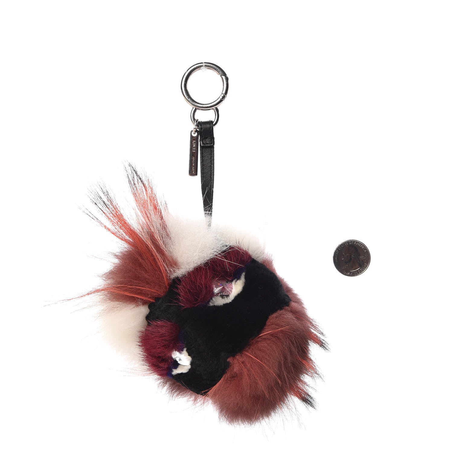 Fendi Mink Fox Rabbit Fur Juju Monster Bag Bug Charm Dark Red 2 of 3