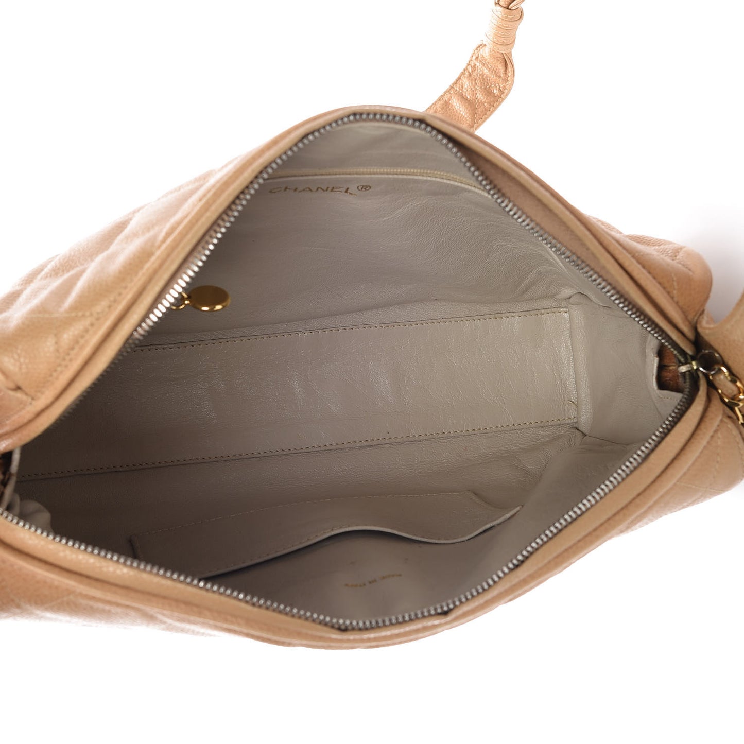 Caviar Quilted Flap Shoulder Bag Beige