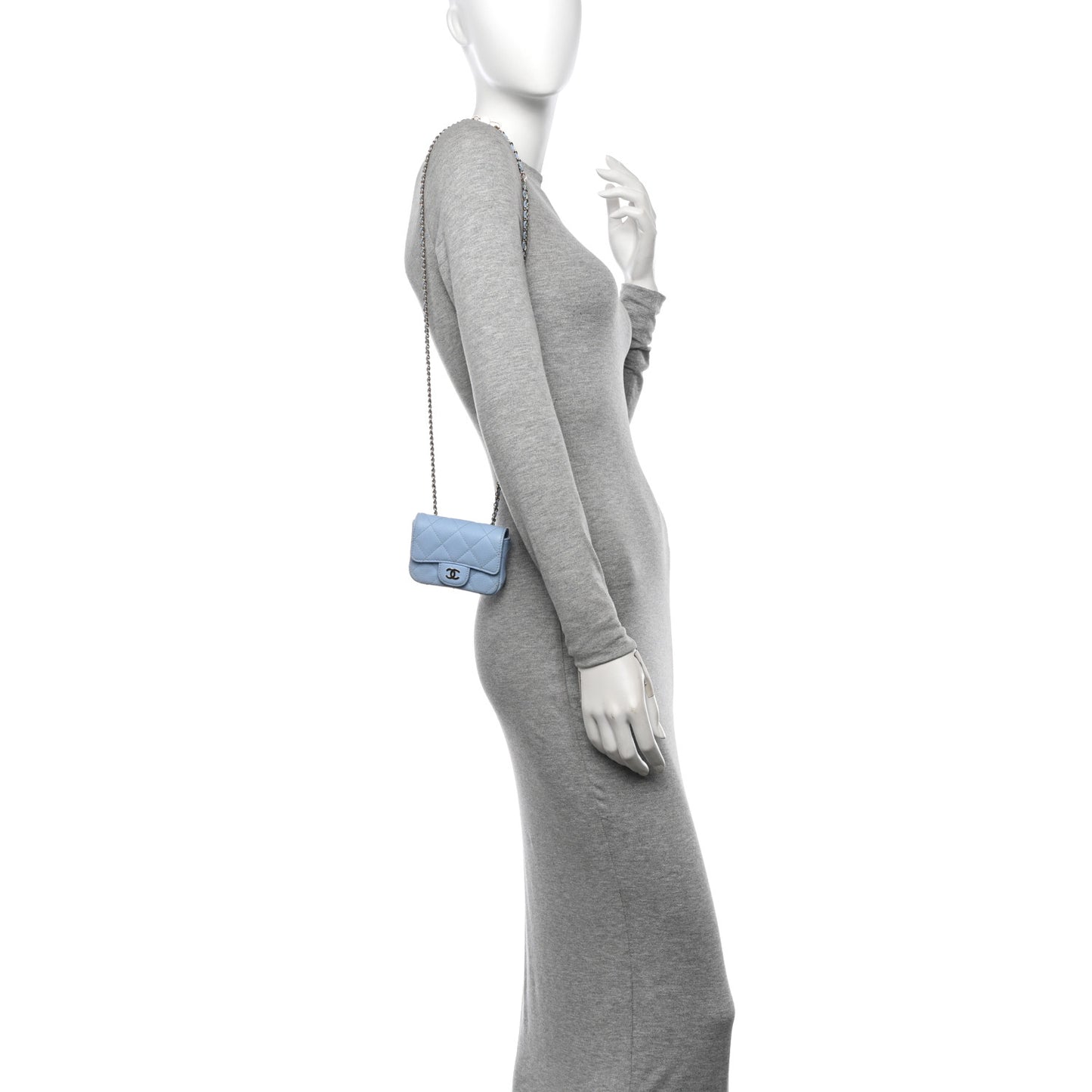 Caviar Quilted Mini Chain Belt Bag Light Blue