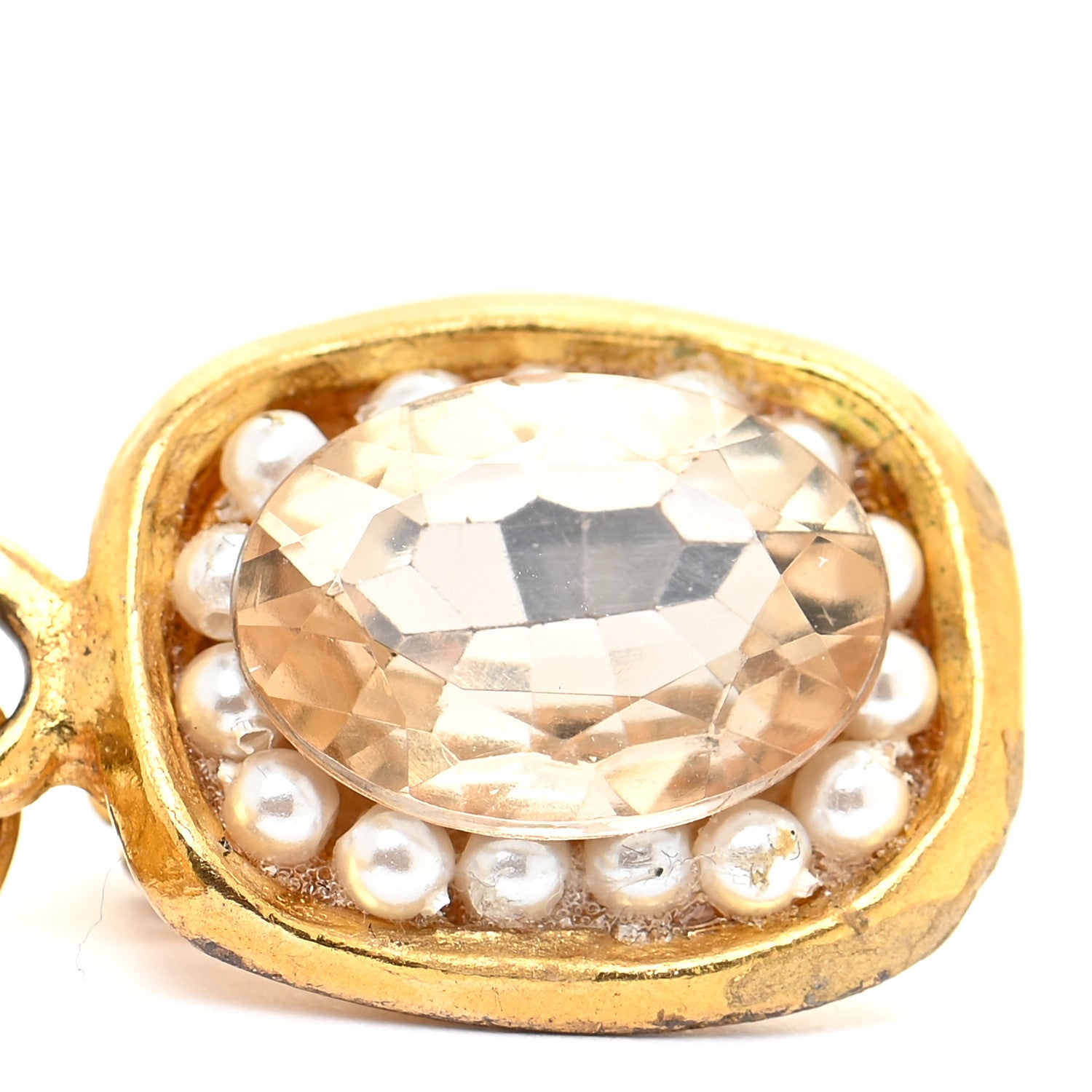 Chanel Crystal Pearl CC Drop Clip On Earrings Gold 6 of 6