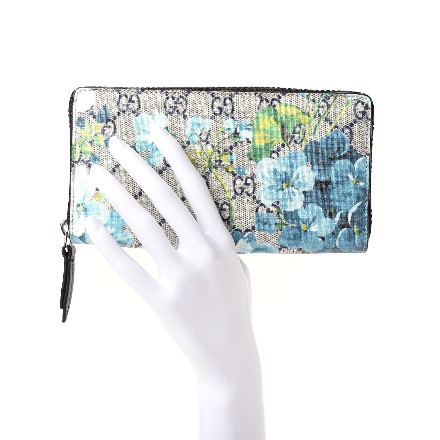 Gucci GG Supreme Monogram Blooms Zip Around Wallet Blue 2 of 7