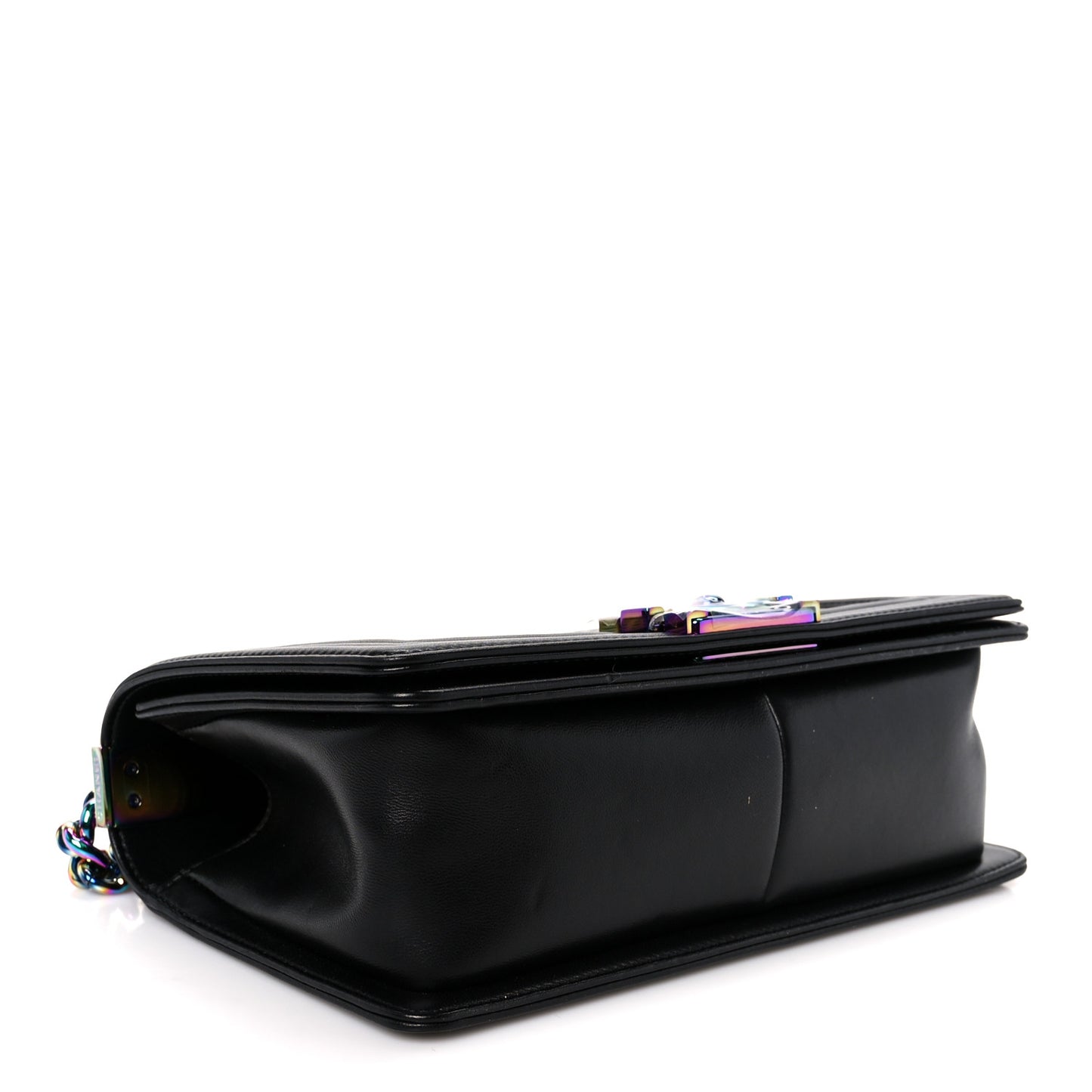 Lambskin LED Iridescent Metal Medium Boy Flap Black Multicolor