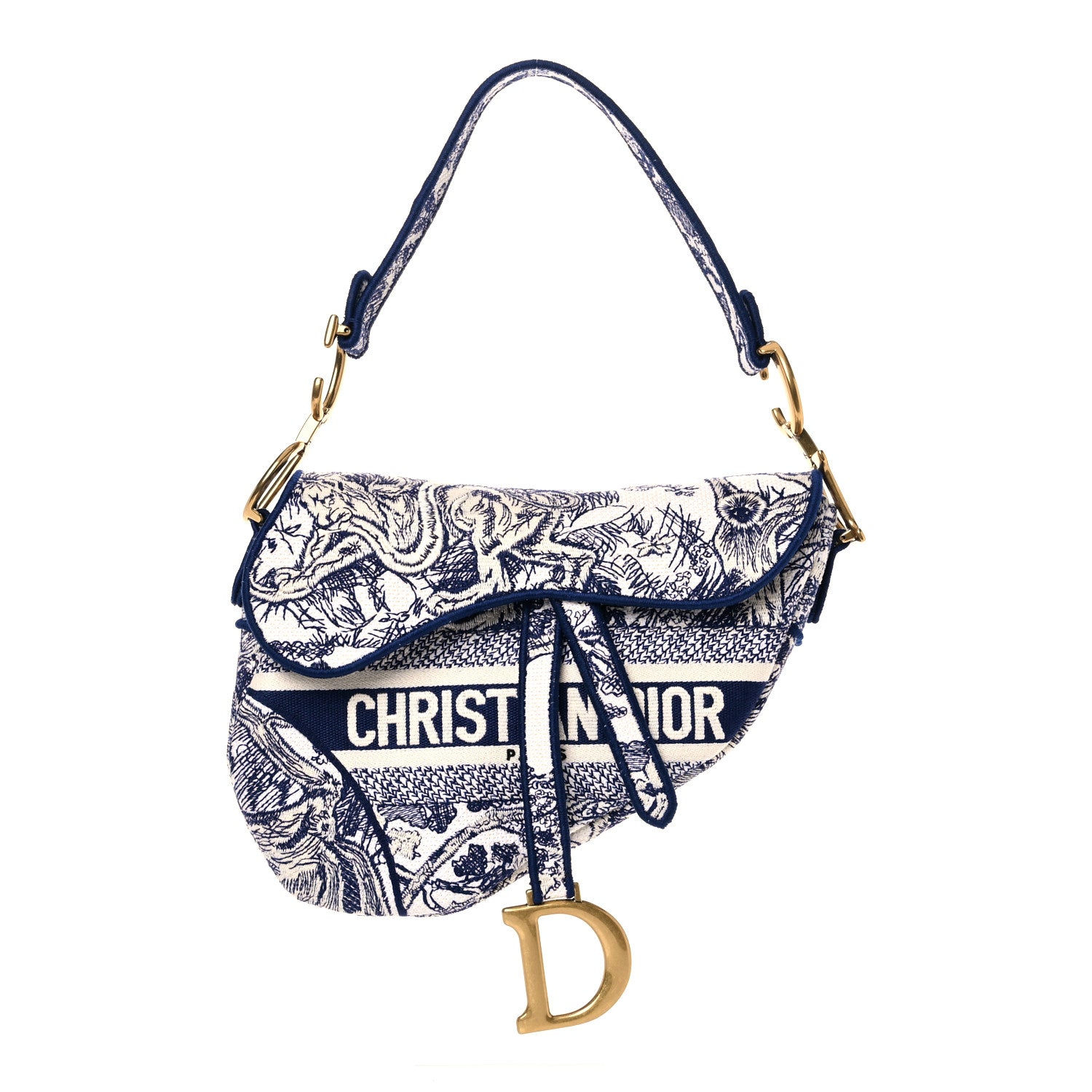 Christian Dior Canvas Embroidered Toile de Jouy Saddle Bag Blue 1 of 12