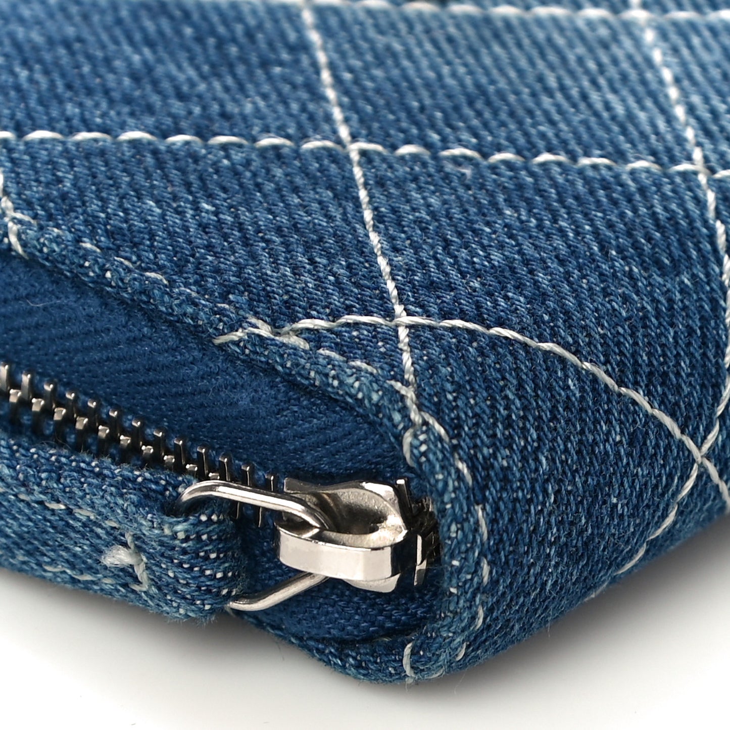 Denim Quilted Zip Coin Purse Blue