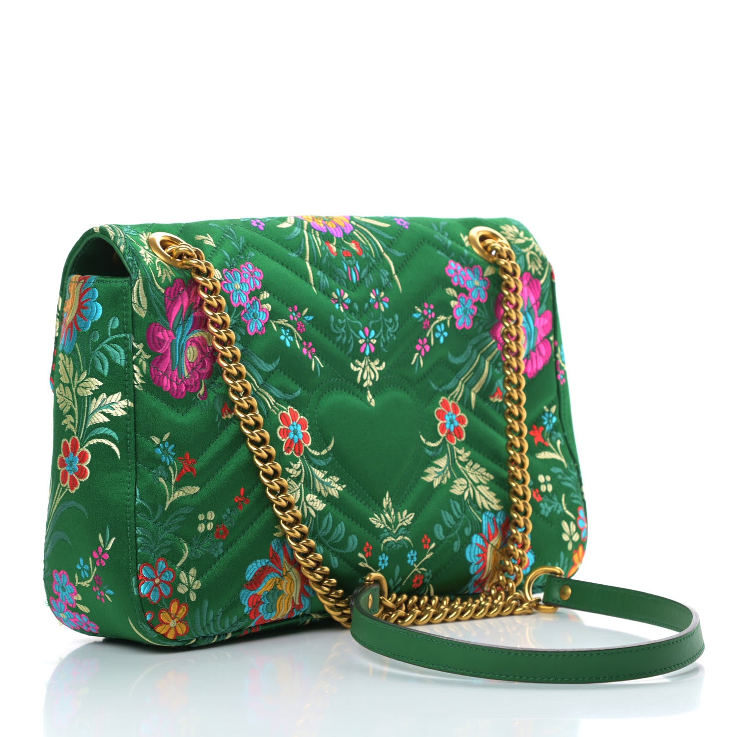 Gucci Jacquard Matelasse Floral Medium GG Marmont Shoulder Bag Green 3 of 13