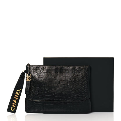 Chanel Calfskin Crocodile Embossed Quilted Medium Gabrielle Cosmetic Case Black 13 of 13