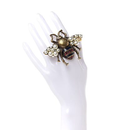 Gucci Crystal Pearl Enamel Bee Multifinger Ring Ruby 2 of 5