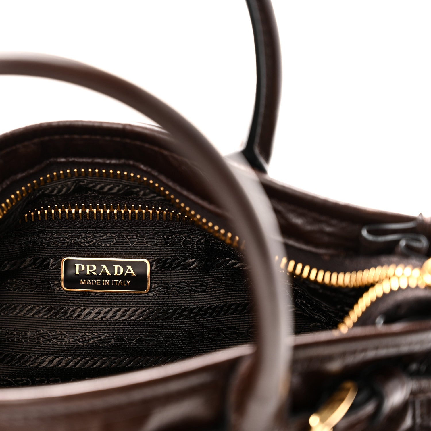 Prada Glossy Calfskin Triangle Mini Bonnie Shoulder Bag Moro 6 of 9