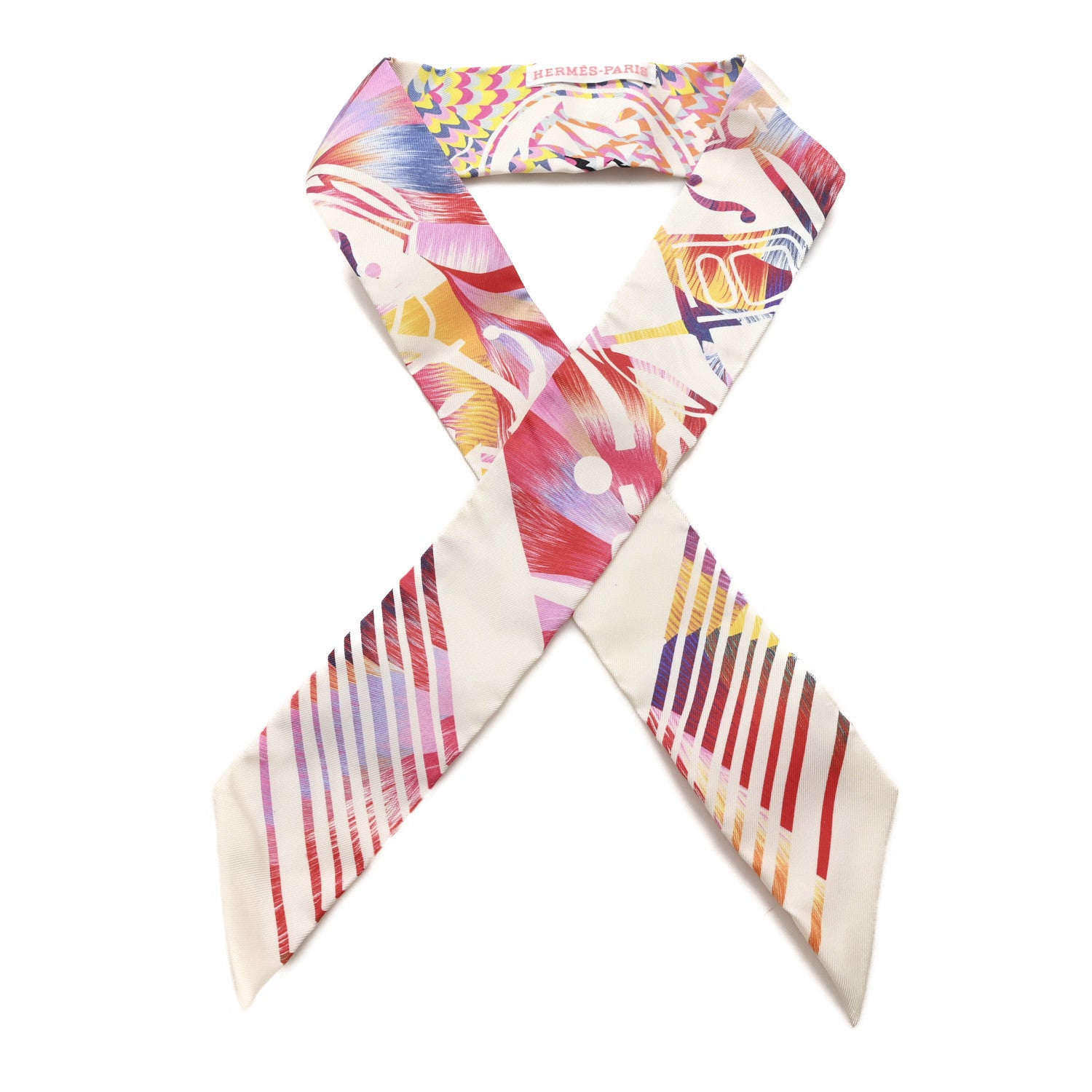 Hermes Silk Ex-Libris Marble Twilly Rose White Bleu 1 of 3