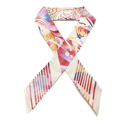 Hermes Silk Ex-Libris Marble Twilly Rose White Bleu 1 of 3