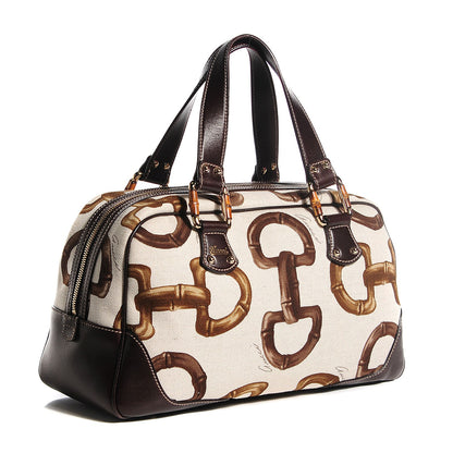 Gucci Canvas Bamboo Horsebit Print Boston Brown 3 of 7