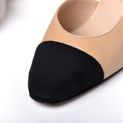 Chanel Goatskin Grosgrain Cap Toe CC Slingback Pumps 36.5 Beige Black 14 of 14