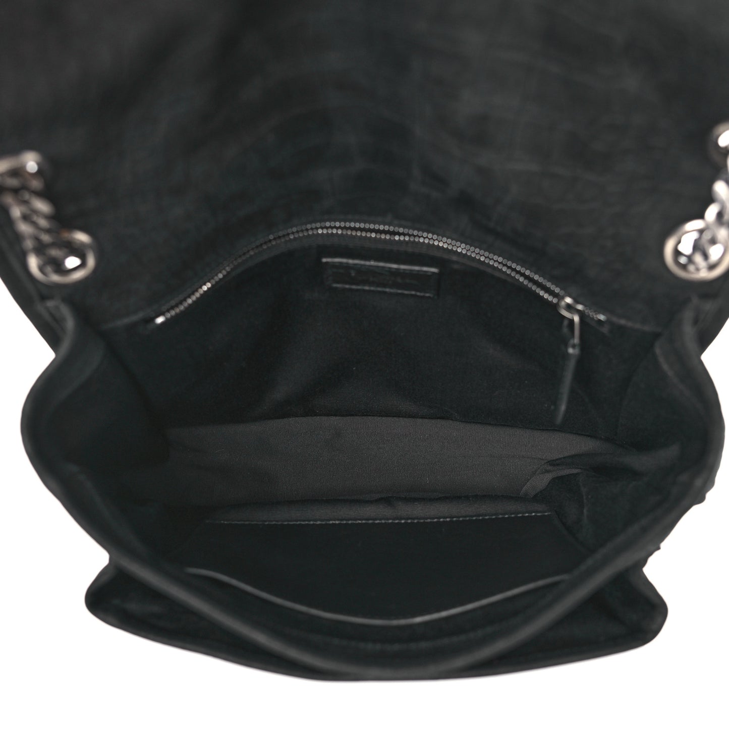 Nubuck Crocodile Embossed Monogram Medium Niki Chain Satchel Black